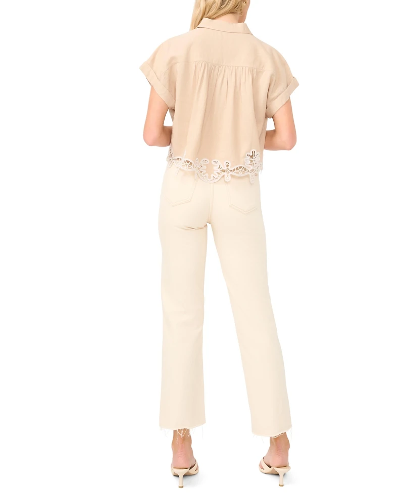 1.state Women's Collared V-Neck Short-Sleeve Blouse