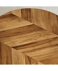 gaomon Round Farmhouse 2-Tier Wood Coffee Table with Storage Shelf and Curved Metal Legs, Oak