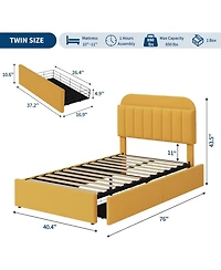 gaomon Twin Bed Frame Boucle Upholstered Storage Headboard 2 Drawers Shelf Noise Free Easy Build No Box Spring