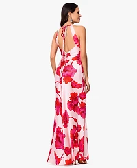 Xscape Women's Sleeveless Halter Neck Printed Long Dress