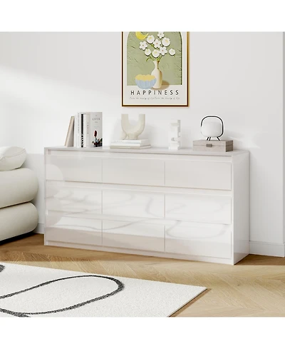 Homsee 63" High Gloss 9 Drawer Dresser,Modern Bedroom Chest