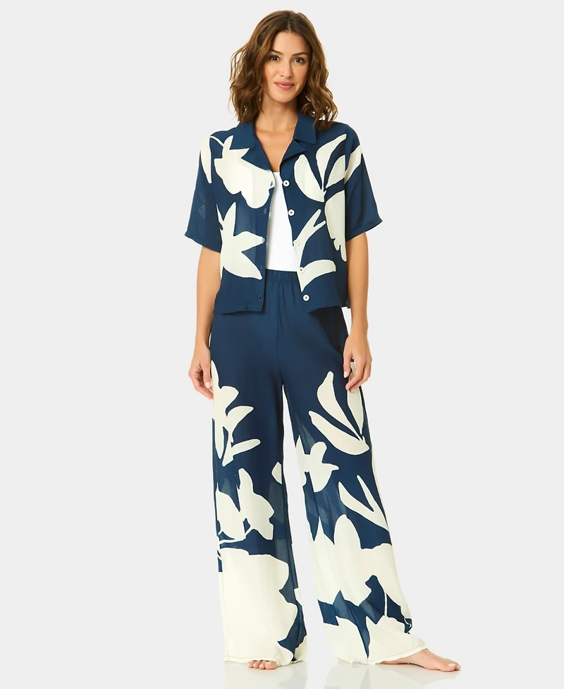 CeCe Women's Cabana Collared Neck Cover-Up Shirt