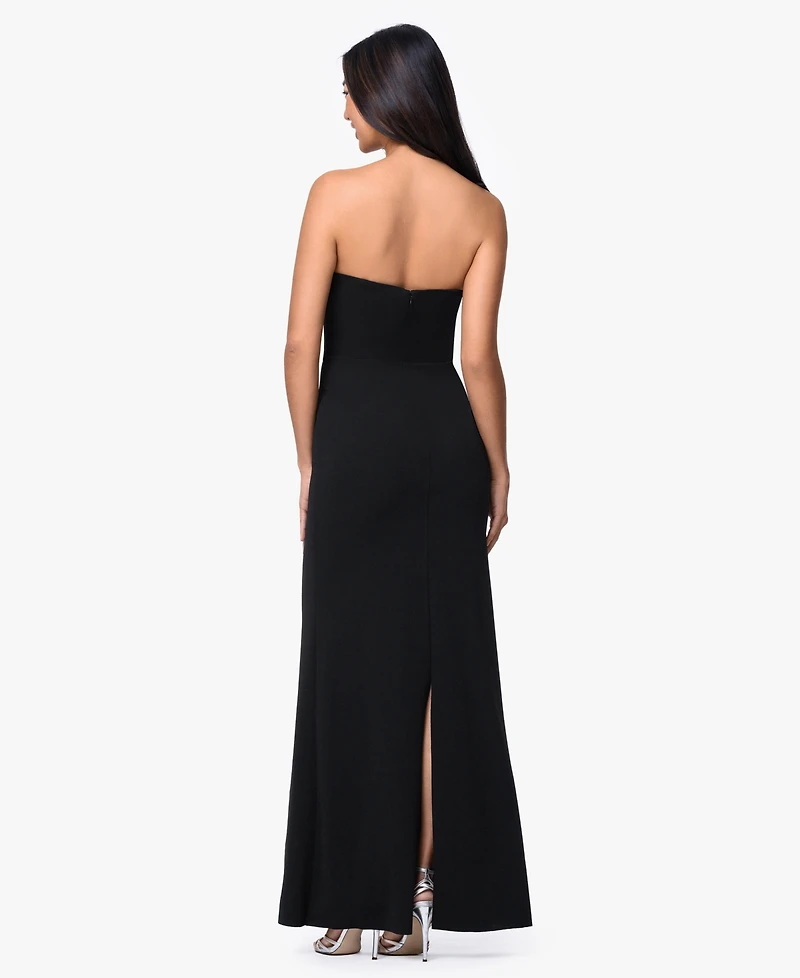 Betsy & Adam Women's Strapless Floral Accent Gown