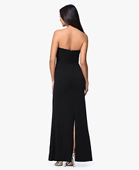 Betsy & Adam Women's Strapless Floral Accent Gown