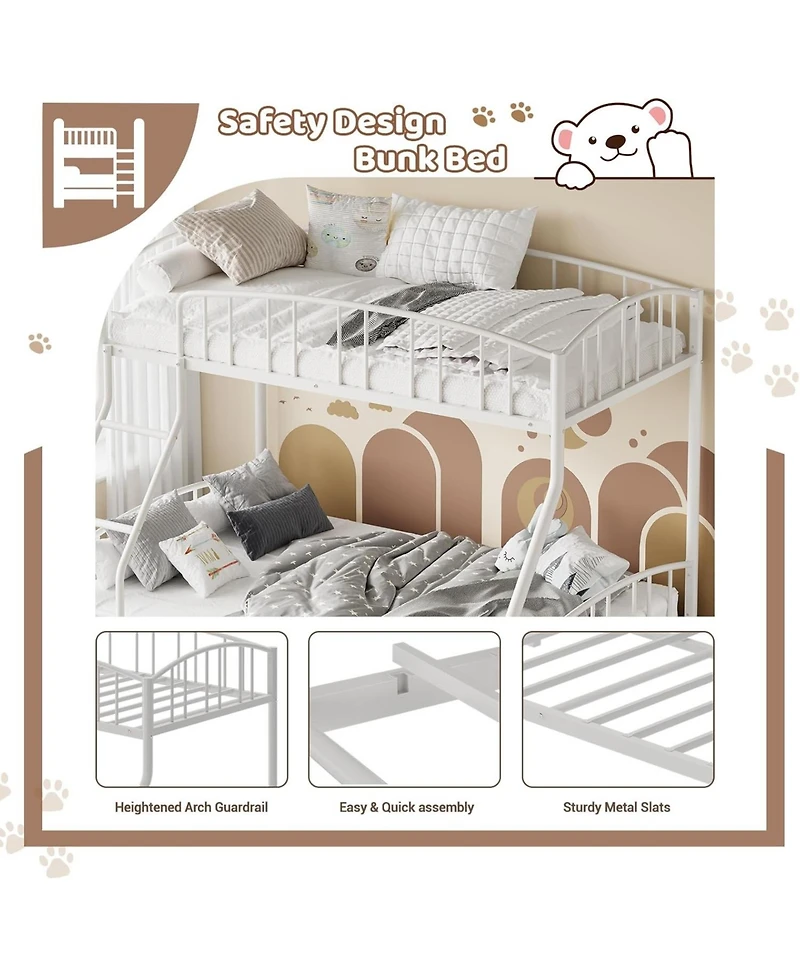 gaomon Bunk Bed Over Full with Ladder and Arched Guardrail, Heavy Duty Bunkbeds Frame Sturdy Steel Slats Support for Kids Boys Girls