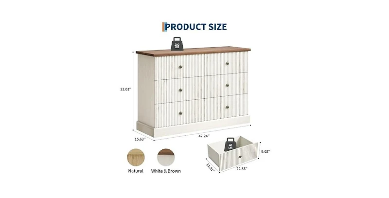 gaomon 6 Drawer Dresser for Bedroom, Horizontal Chest of Drawers