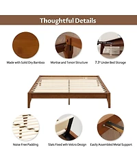 Streamdale Furniture Solid Bamboo Platform Bed Frame, 12" Queen Size