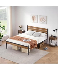gaomon Queen Bed Frame With Wood Headboard Strong Wooden Slats Under Bed Storage Quiet Design No Box Spring Space Saver
