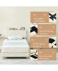 gaomon Twin Bed Frame With Bookcase Headboard Upholstered Platform Kids Bed Wooden Slats No Box Spring