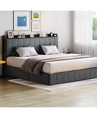 gaomon King Hydraulic Lift Up Storage Upholstered Bed Frame Button Headboard Heavy Metal Platform Wood Slats Noise