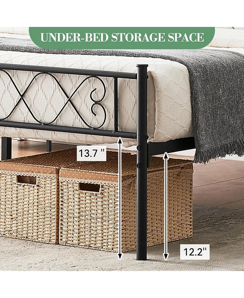 gaomon Queen Metal Platform Bed Frame With Headboard Storage Capacity Steel Slats Modern No Box Spring Easy Assembly