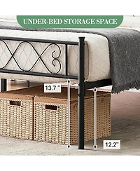 gaomon Queen Metal Platform Bed Frame With Headboard Storage Capacity Steel Slats Modern No Box Spring Easy Assembly