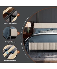 gaomon Upholstered Bed Frame - with Headboard, Soft Corduroy Fabric Platform Wooden Slats Support & Heavy Duty Feet