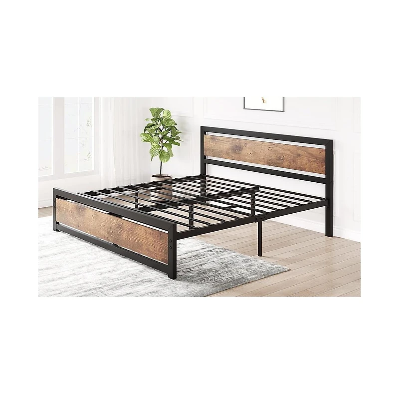 gaomon Bed Frame Industrial Platform With Headboard Easy Assembly Mattress Frame Retro Brown No Box Spring Needed