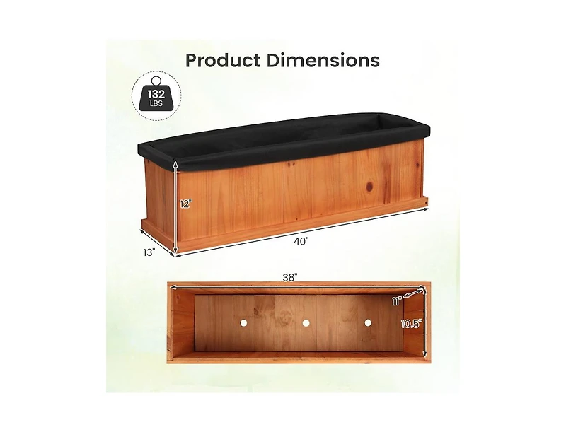 Slickblue Fir Wood Planter Box with Drainage Holes and Liner