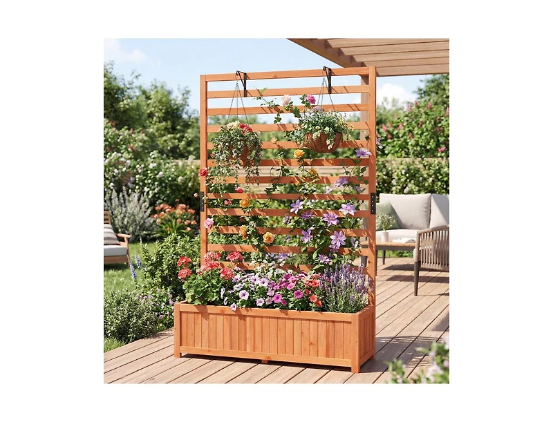 Slickblue 59 Inch Tall Wooden Raised Garden Bed with Trellis