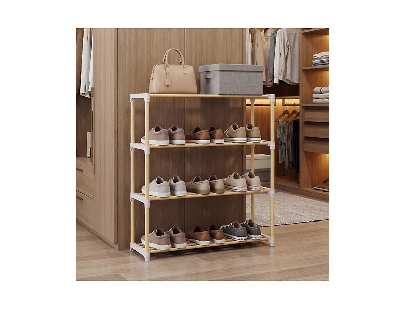 Slickblue 4 Tier Solid Wood Shoe Organizer with Open Slatted Storage
