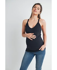 Hello Miz Maternity Sleeveless Ribbed V-Neck Racerback Tank Top