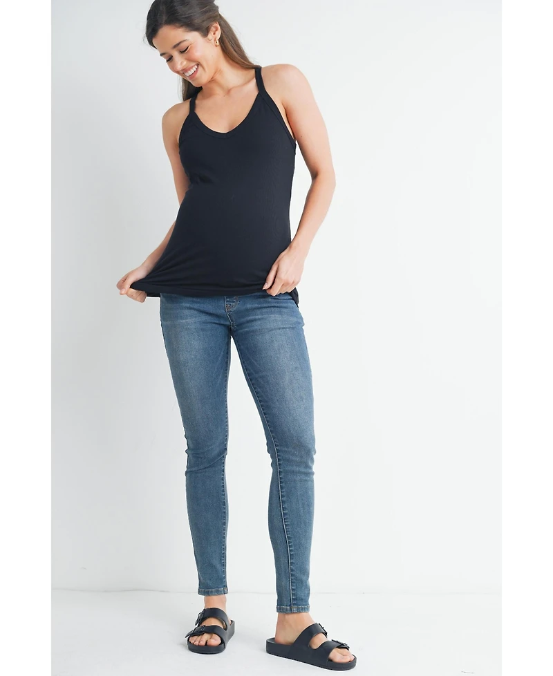 Hello Miz Maternity Sleeveless Ribbed V-Neck Racerback Tank Top