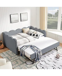 Streamdale Furniture Cozy Gingham Daybed with Twin Trundle, Usb Port, Linen Fabric