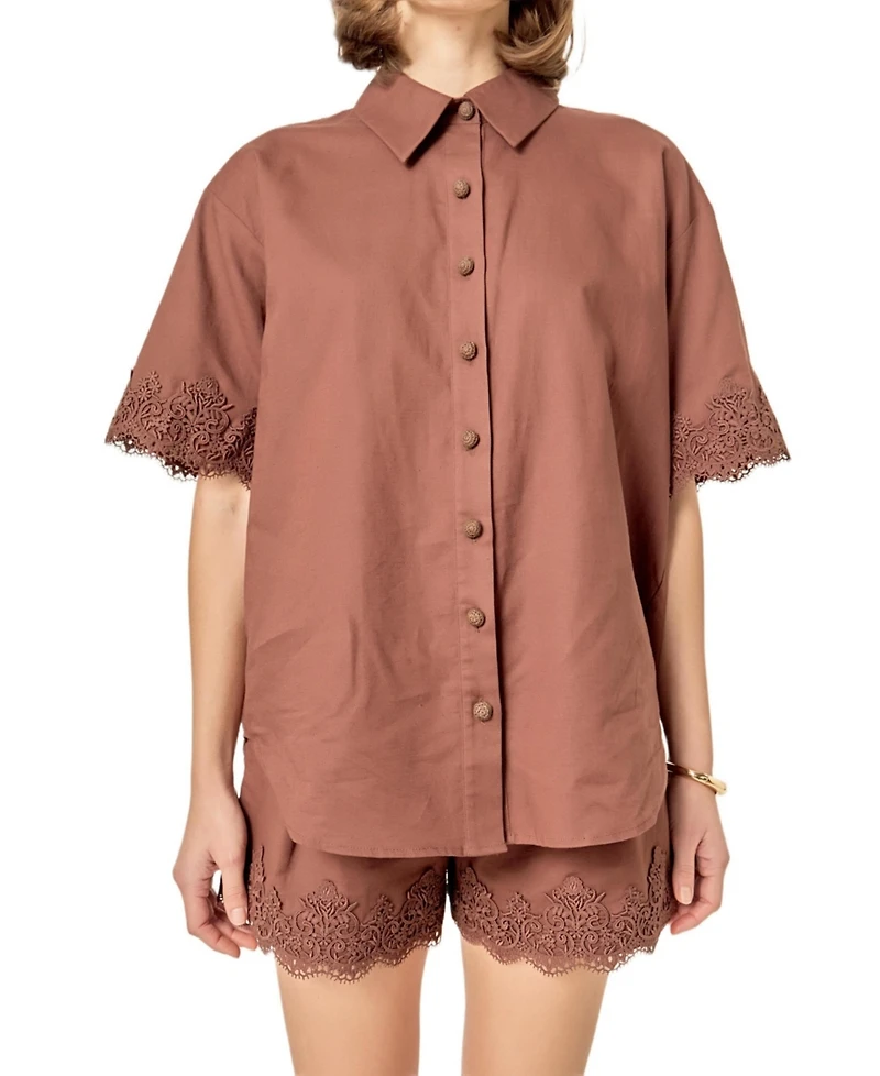 English Factory Women's Linen Lace Shirt