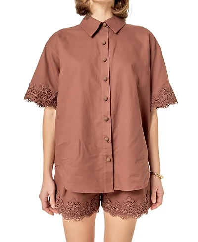 English Factory Women's Linen Lace Shirt