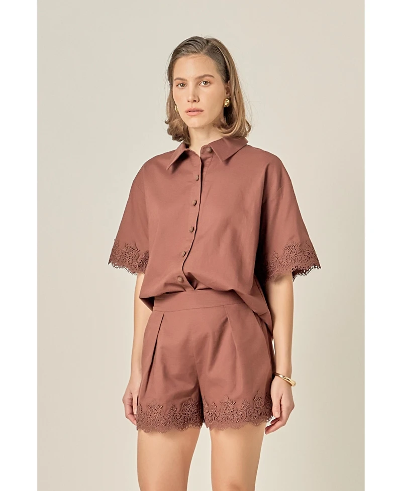 English Factory Women's Linen Lace Shirt