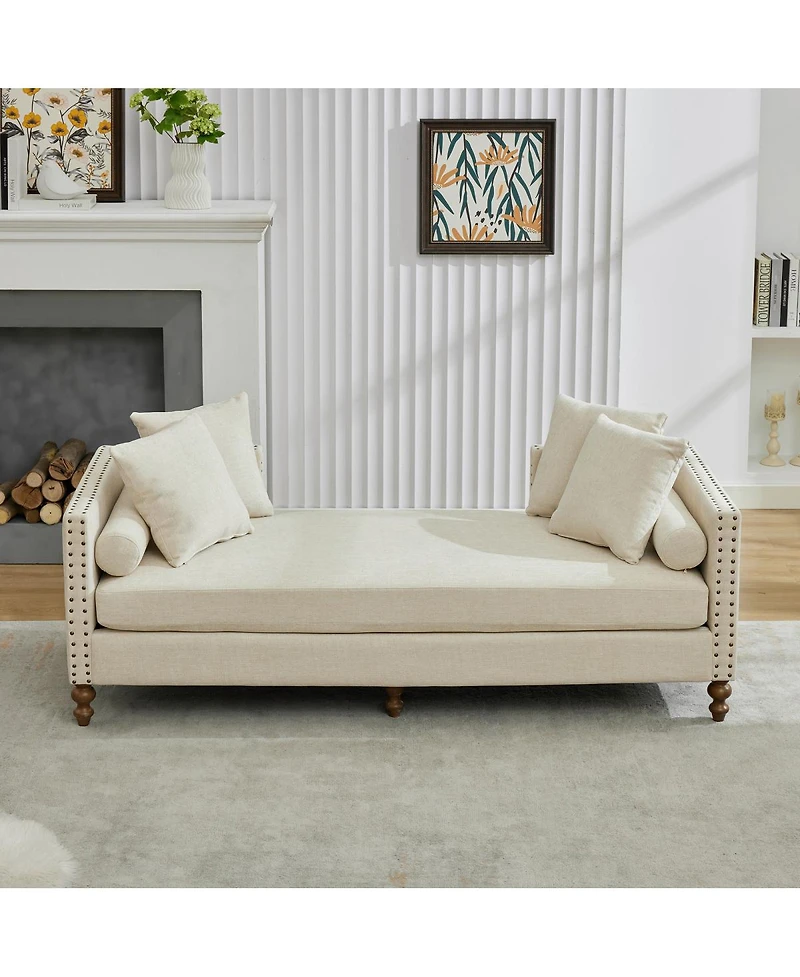 Streamdale Furniture Chenille Chaise Lounge with Aged Brass Nailheads