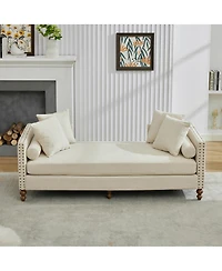 Streamdale Furniture Chenille Chaise Lounge with Aged Brass Nailheads