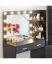 Streamdale Furniture Vanity Desk with Mirror, Lights, 2 Drawers & Organizer