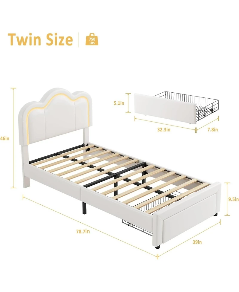 gaomon Smart Led Bed Frame Faux Leather Headboard Platform Kids Wooden Slats No Box Spring With Drawer