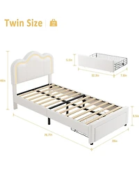 gaomon Smart Led Bed Frame Faux Leather Headboard Platform Kids Wooden Slats No Box Spring With Drawer