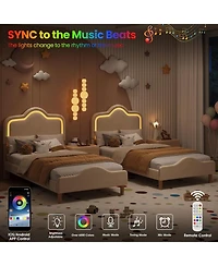 gaomon Princess Platform Bed Frame with Rgb Led Lights Adjustable Velvet Headboard Wood Slat Support No Box Spring