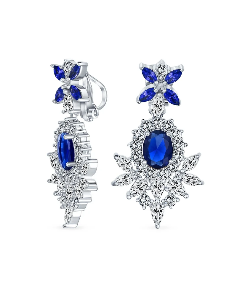 Bling Jewelry Cocktail Leaf Motif Cubic Zirconia Black White Blue Cz Chandelier Clip-On Earrings