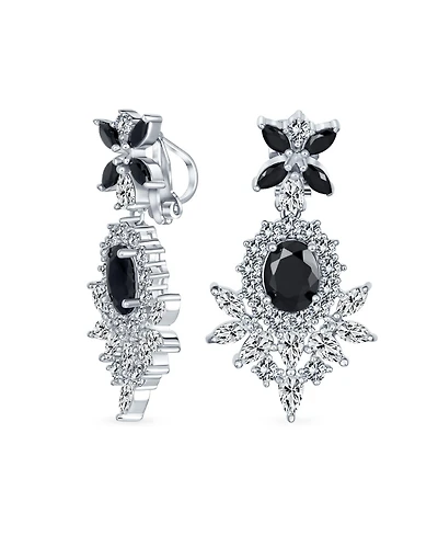 Bling Jewelry Cocktail Leaf Motif Cubic Zirconia Black White Blue Cz Chandelier Clip-On Earrings