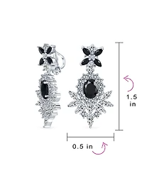 Bling Jewelry Cocktail Leaf Motif Cubic Zirconia Black White Blue Cz Chandelier Clip-On Earrings