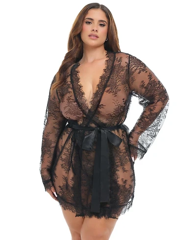 Oh La Cheri Women's Curvy Amour Short Lace Robe