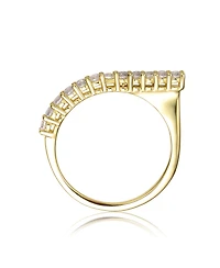 14k Yellow Gold Plated with Cubic Zirconia Waterfall Square Top Stacking Ring Sterling Silver