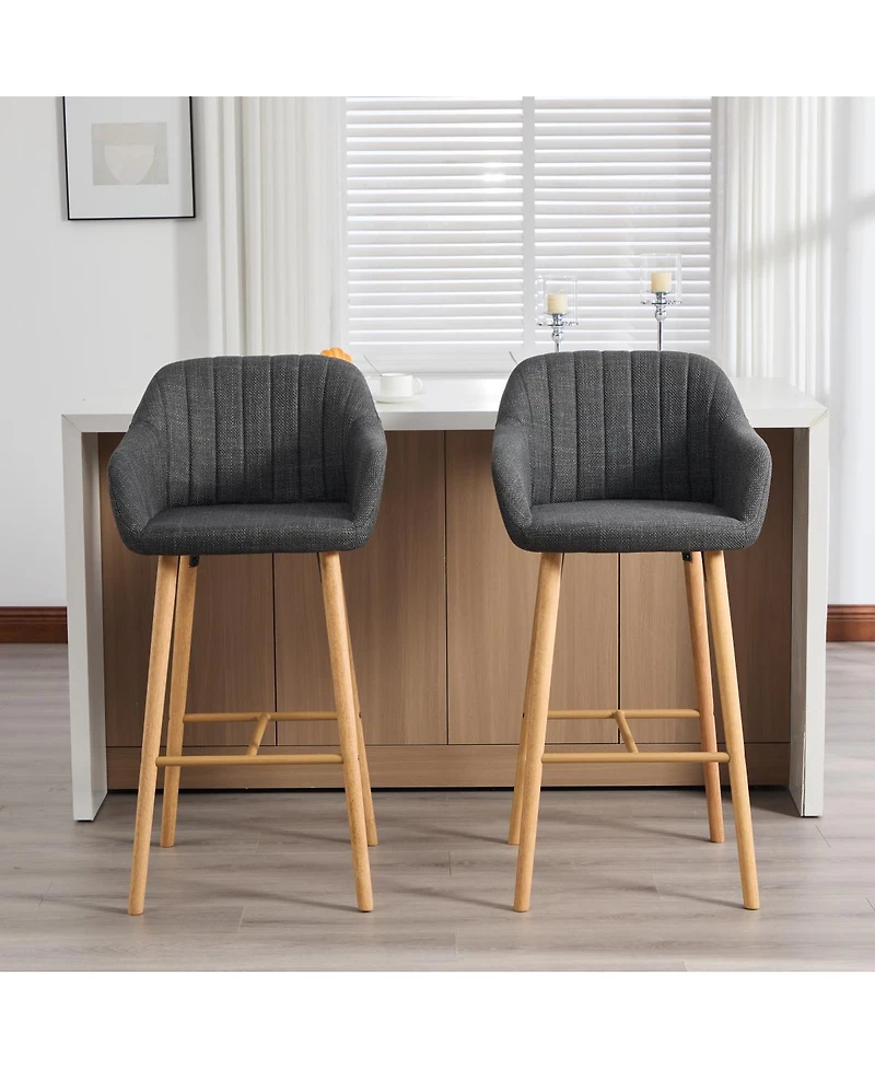 Streamdale Furniture Modern Linen Bar Stools Set of 2 with Back & Armrest