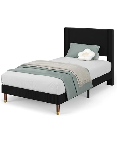 gaomon Corduroy Upholstered Platform Bed Frame with Headboard Modern Sturdy Metal and Wood Slats No Box Spring Noise Free