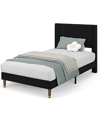 gaomon Corduroy Upholstered Platform Bed Frame with Headboard Modern Sturdy Metal and Wood Slats No Box Spring Noise Free