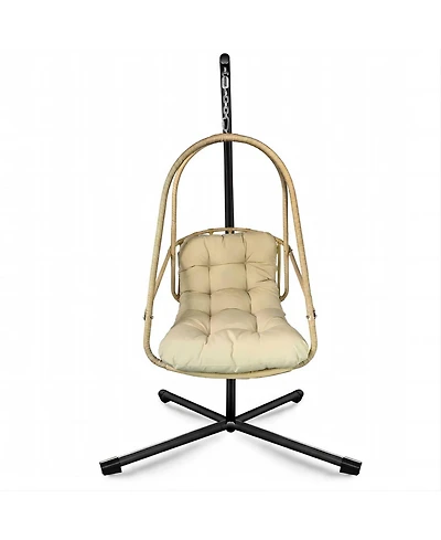 Clihome Swing Egg Chair with Stand Indoor Outdoor Wicker Rattan Patio Basket Hanging