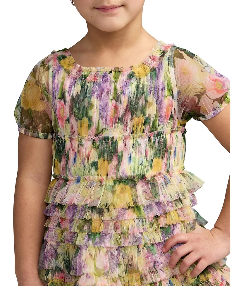 Mac Duggal Big Girls Floral Scoop Neck Ruffle Dress