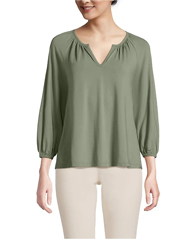 Lands' End Women's Lightweight Jersey Notch Neck Gather Blouse