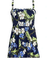 Lands' End Plus Square Neck Smocked Mini Swim Dress