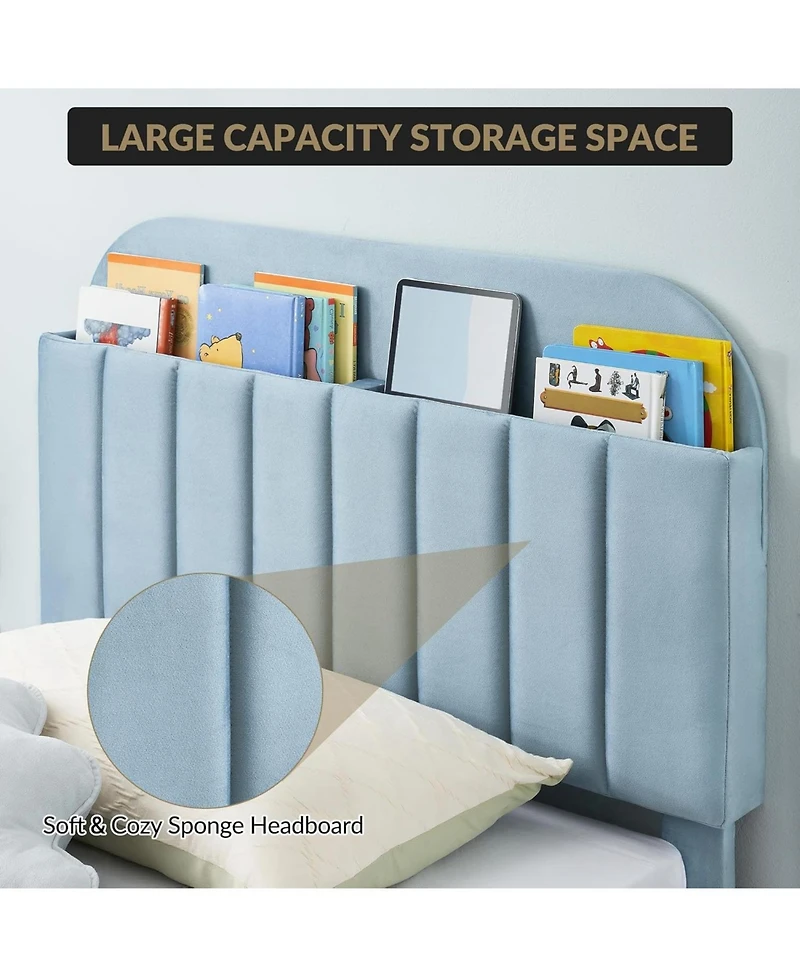 gaomon Twin Xl Bed Frame Storage Headboard Velvet Upholstered Platform Bed Kids Wood Slats Noise Free