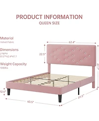 gaomon Queen Bed Frame with Headboard Upholstered Platform Crystal Diamond Tufted for Kids Easy Assembly Wood Slats No Box Spring