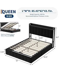 gaomon Queen Bed Frame with Lift Up Storage Upholstered Velvet Storage Headboard Hydraulic Metal Platform No Box Spring
