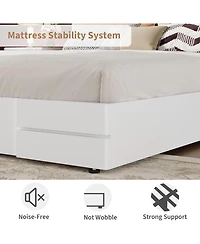 gaomon Queen Size Bed Frame Wood Platform Upholstered Fabric Headboard Wood Slat Support No Box Spring Easy