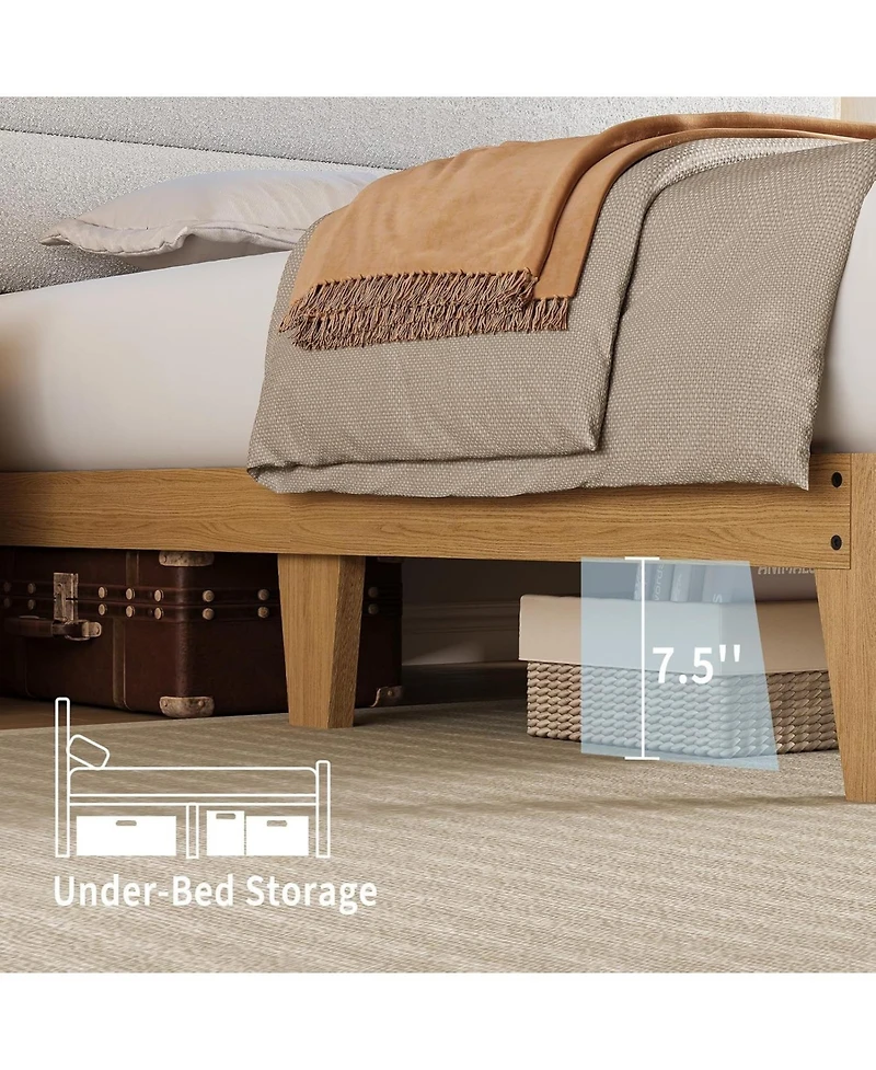 gaomon Boucle Bed Frame with Led Lights Charging 2 Storage Headboards No Box Spring Easy Assembly Noise Free